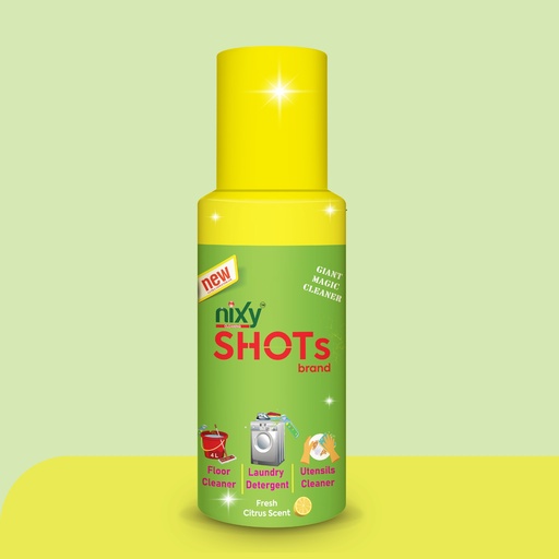 [8906100942146-1] Nixy SHOTs Spray- Laundry detergent, Floor Cleaner and Utensils Cleaner (Multi Task cleaner)  - Citrus Lemon Fresh - Queen Size (Yellow Cap)(Bye 4 L)