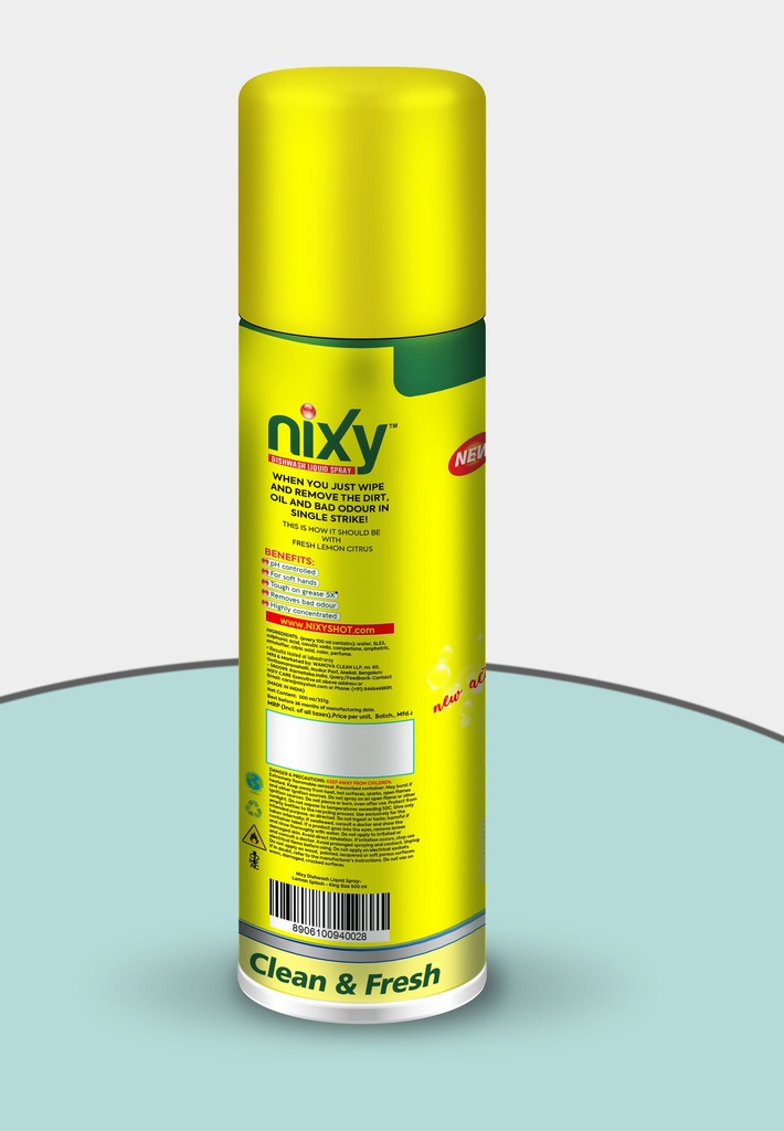 Nixy Dishwash Liquid Spray- Lemon Splash -  (Bye bye 5L) (166 Loads) King Size 500 ml